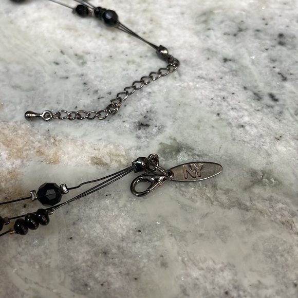 EUC New York & Co Beaded Multi Strand Floating Silver Gunmetal Necklace Choker - Picture 5 of 5